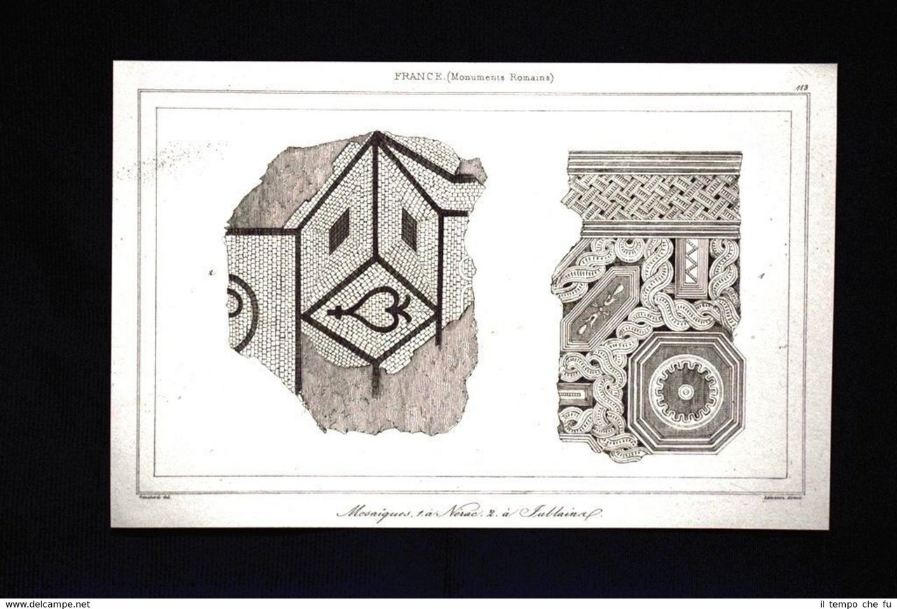 Mosaiques à Nerac et à Jublains, France Incisione del 1850 …
