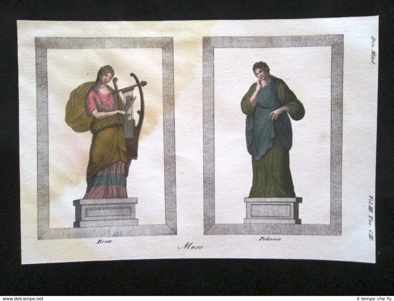 Muse Erato e Polimnia Incisione colorata a mano del 1820 … | Immagine principale