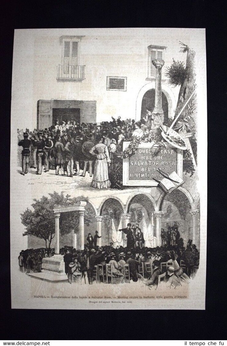 Napoli Inaugurazione della lapide a Salvator Rosa Incisione del 1876