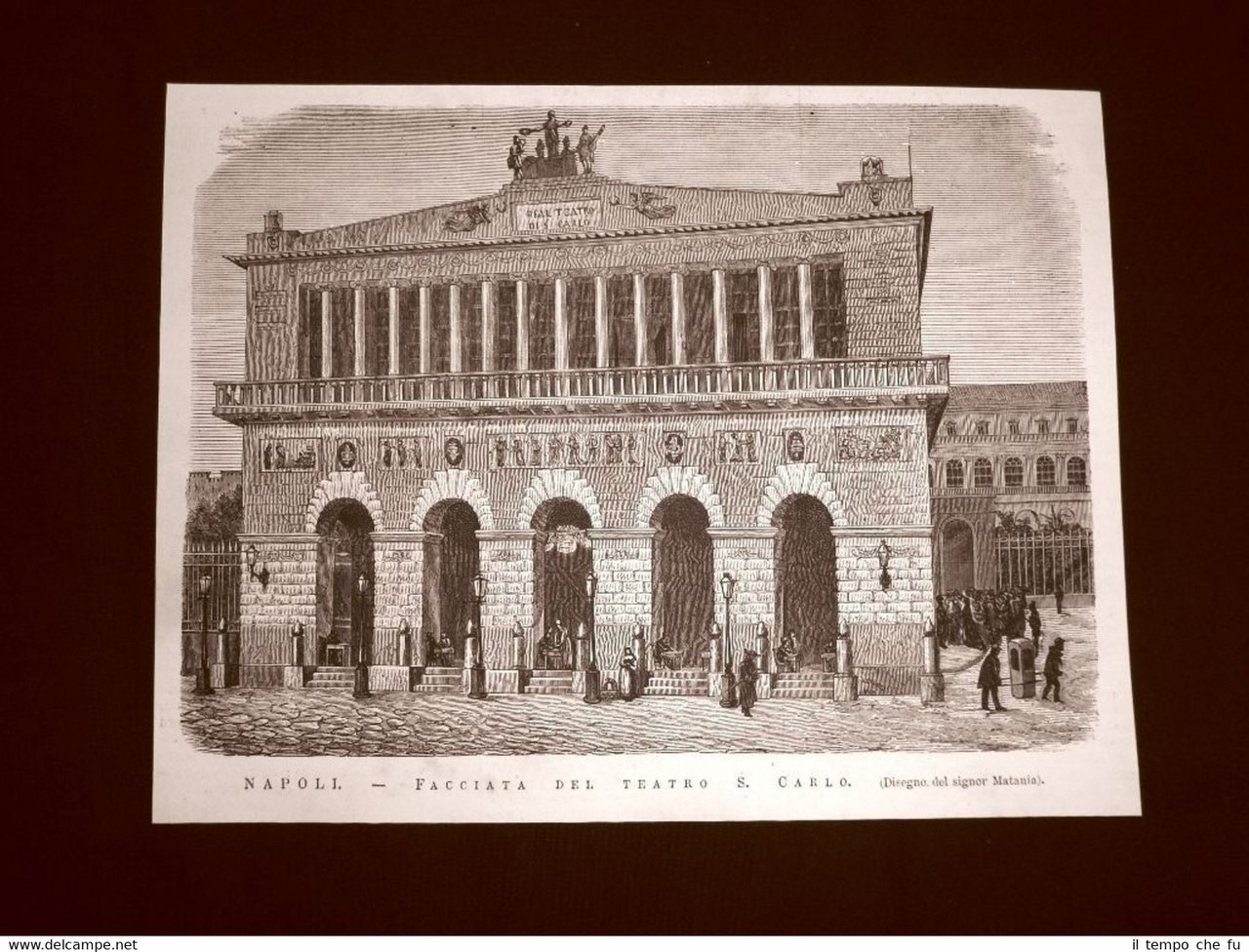 Napoli nel 1877 Rarissima ed animata veduta della facciata del …