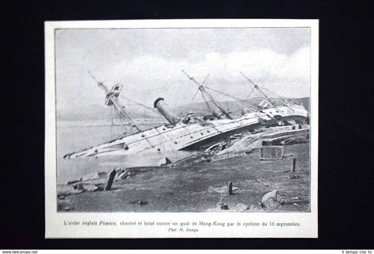 Nave da guerra Phoenix, molo di Hong-Kong, ciclone del 18 …