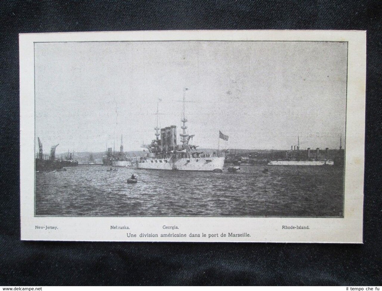 Navi USA a Marsiglia: New Jersey,Nebraska,Georgia,Rhode Island Stampa del 1909