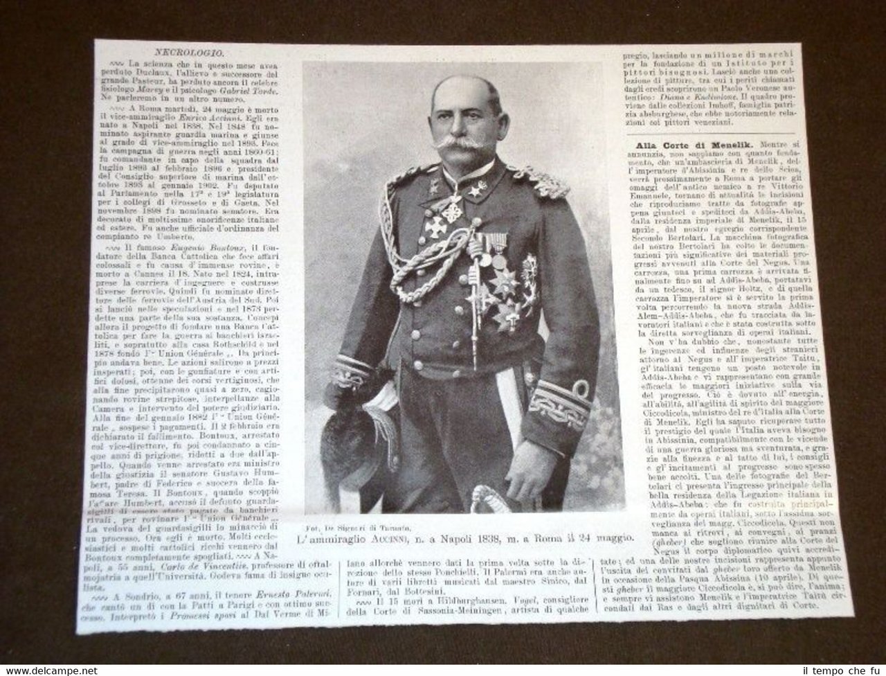 Necrologio del 1904 Ammiraglio Accini Nato a Napoli nel 1838 …