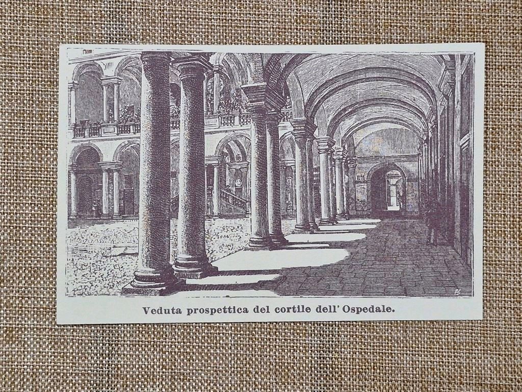 Novara nell'800 Veduta prospettica del Cortile dell'Ospedale Piemonte | Immagine principale