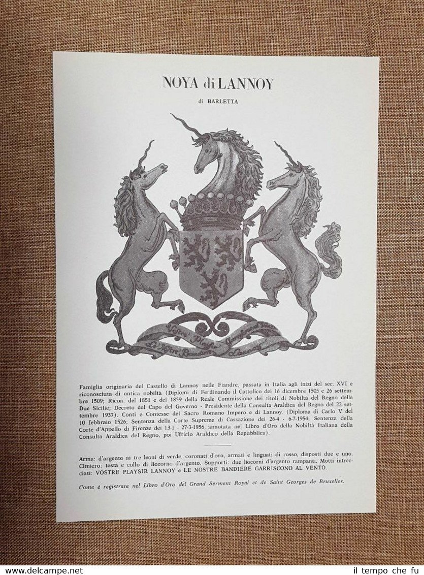 Noya di Lannoy di Barletta Stemma Famiglia Nobile Nobiltà Araldica