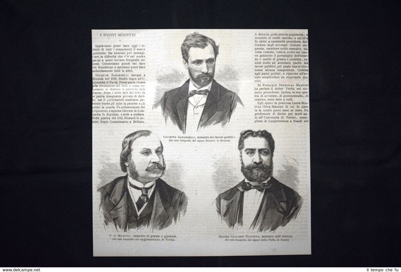 Nuovi ministri 1876: G.Zanardelli - P.S.Mancini - G.Nicotera Incisione del …