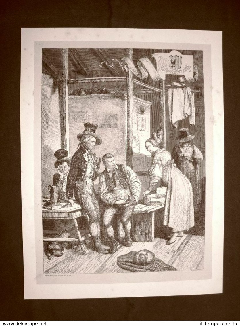 Oberosterreich o Bundesland Austria Uomini donne Costume tipico Litografia '800