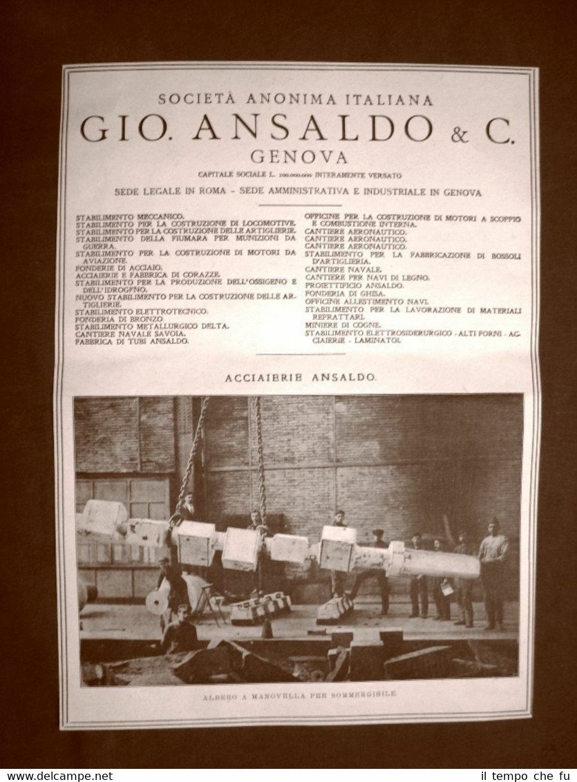 Officine Ansaldo Genova Albero a manovella per sommergibile Pubblicità del …