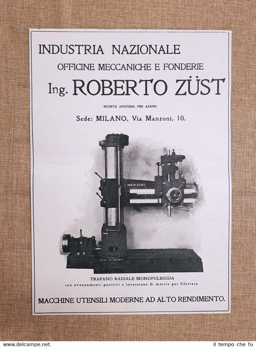 Officine Ing. Roberto Zust Milano Trapano monopuleggia Pubblicità del 1918