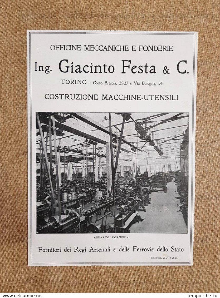 Officine meccaniche fonderie Giacinto Festa Torino Torneria Pubblicità del 1918