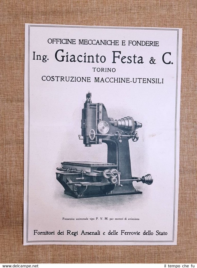 Officine meccaniche Giacinto Festa Torino Fresatrice aviazione Pubblicità 1918