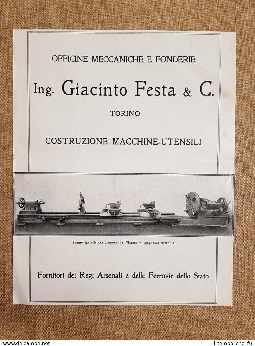 Officine meccaniche Giacinto Festa Torino Tornio cannoni 152 Pubblicità 1918