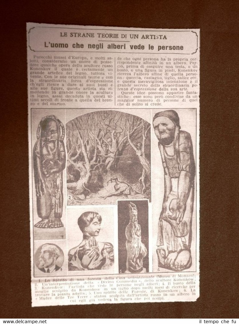 Opere dello scultore russo Konenkov che vede persone negli alberi …