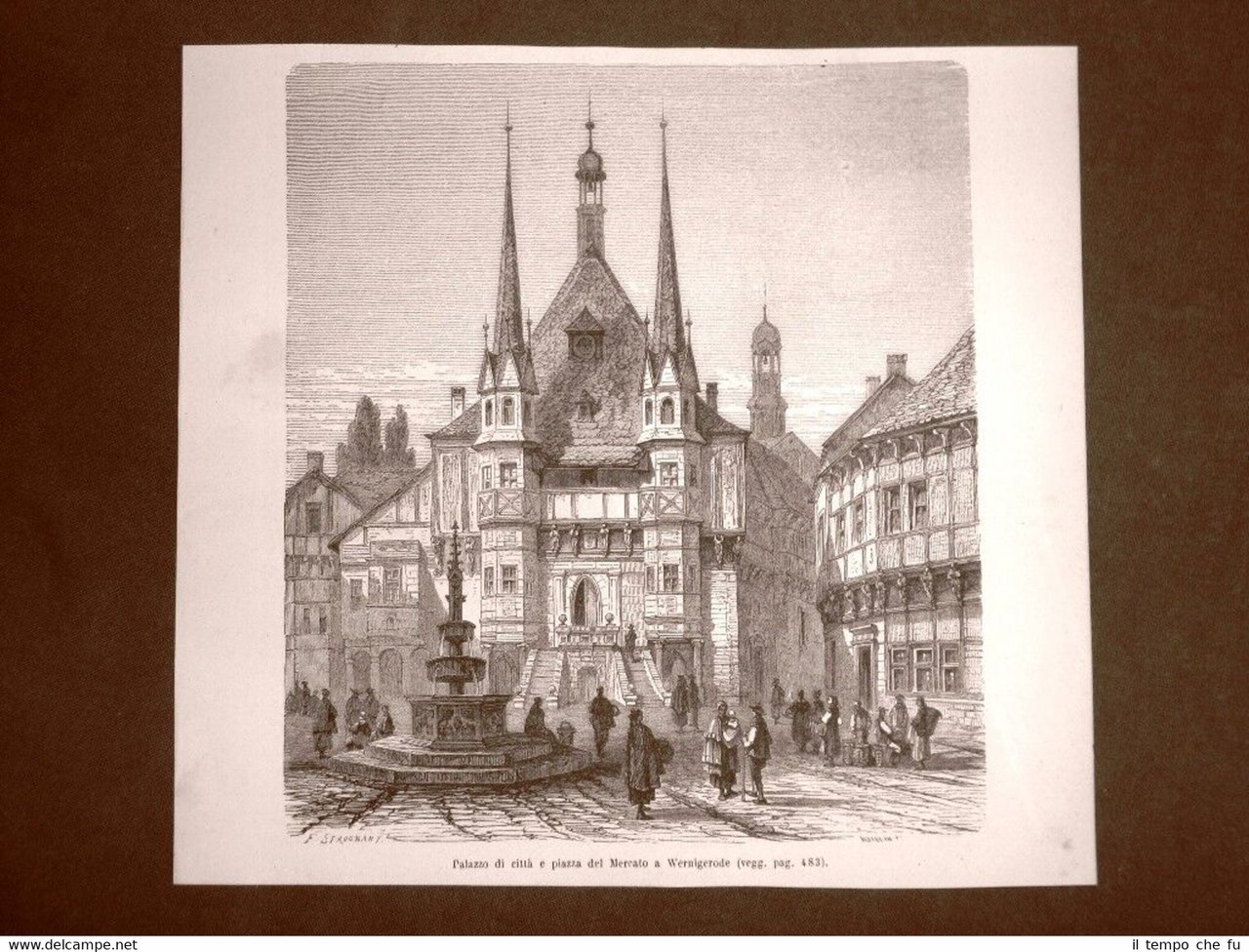 Palazzo di città e Piazza del mercato Wernigerode 1863 Sassonia-Anhalt …