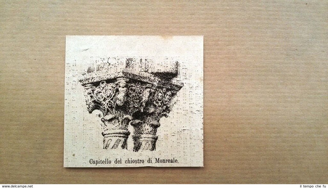 Palermo, disegni di M. Giarizzo: Capitello chiostro Monreale Incisione del … | Immagine principale