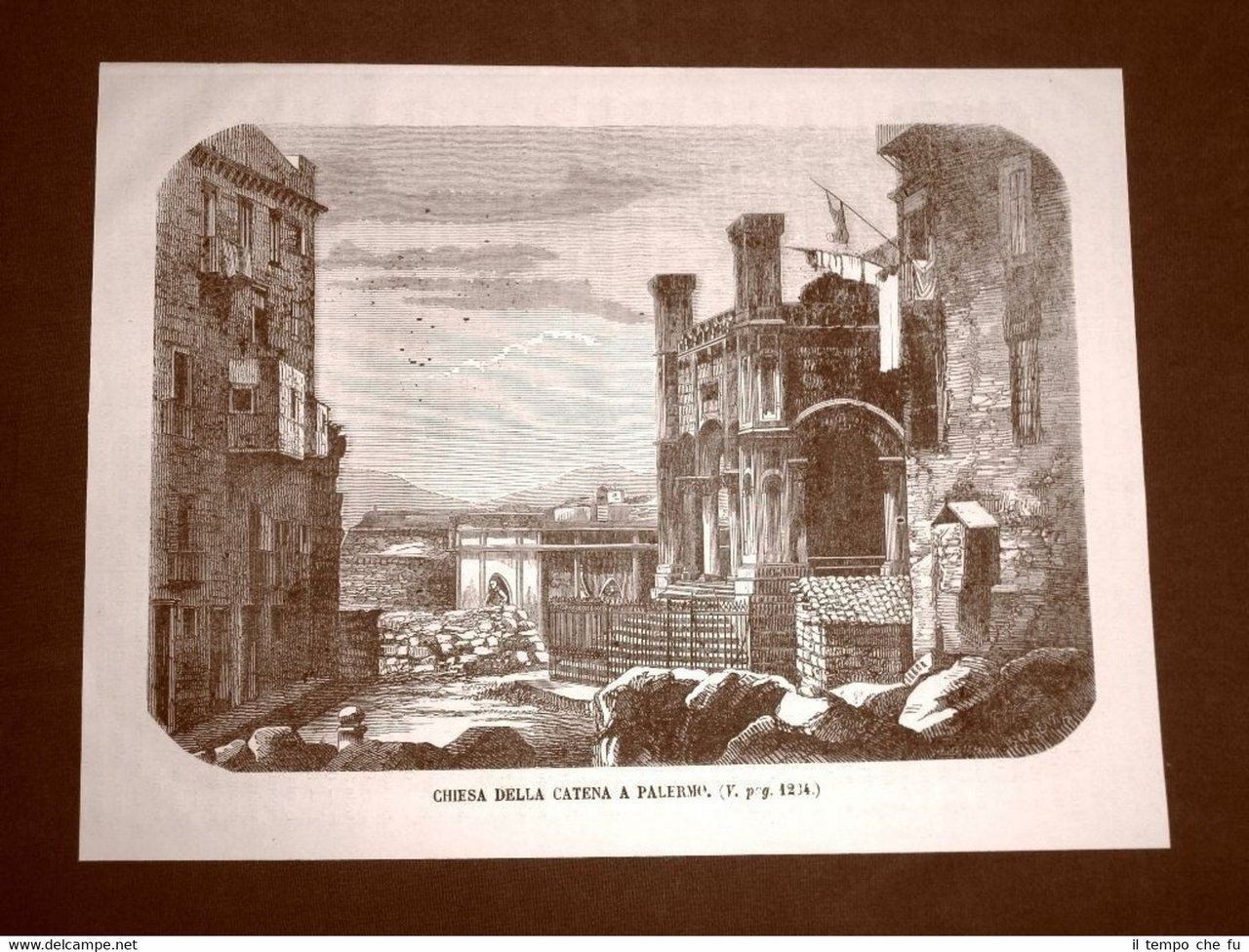 Palermo nel 1866 Chiesa della Catena Sicilia Disegno Pessina Incisione …