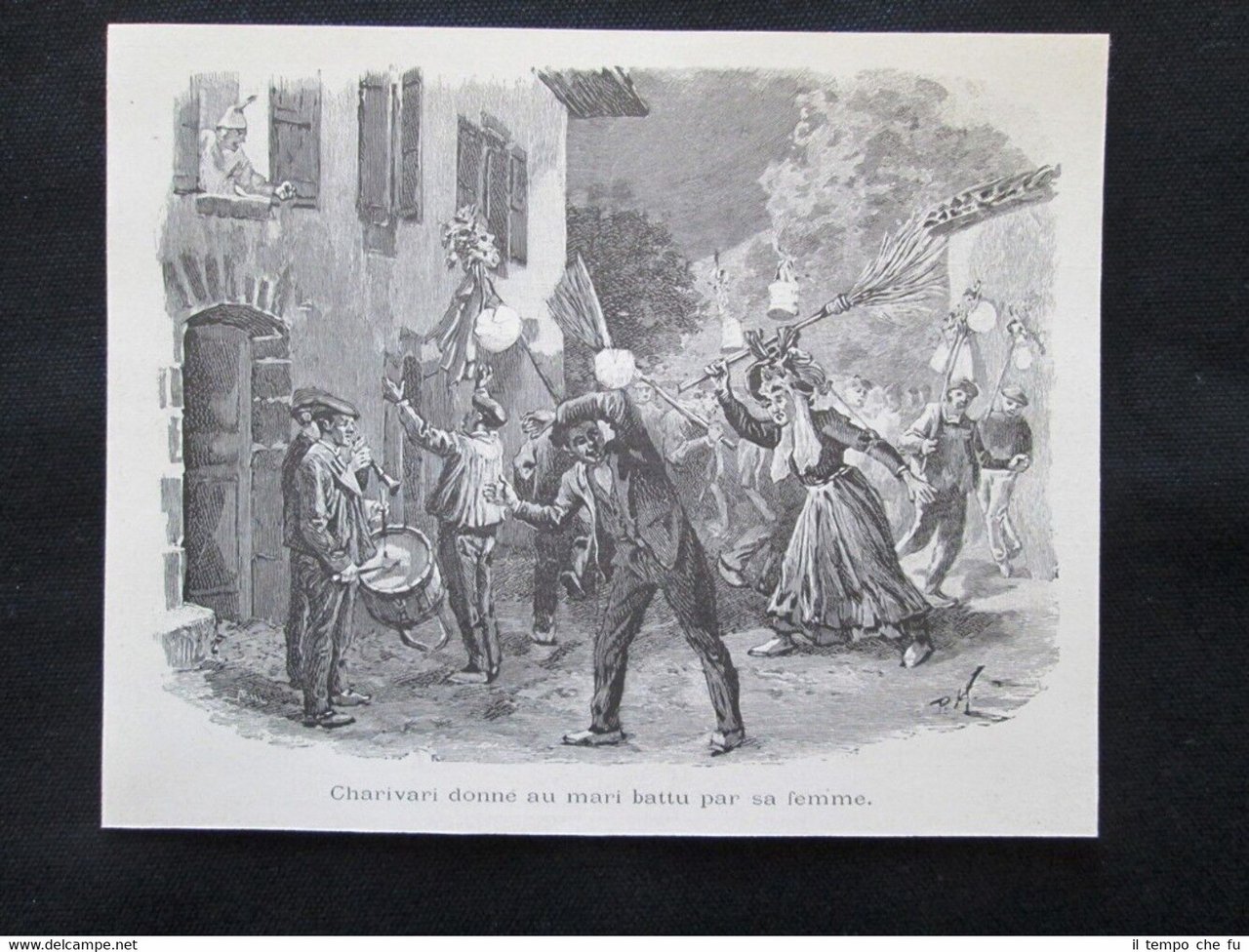 Pandemonio per il marito picchiato dalla moglie Incisione del 1894