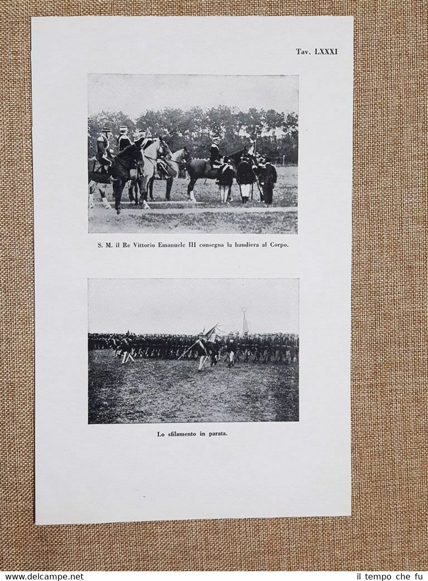 Parata inizi '900 Re Vittorio Emanuele III consegna bandiera Guardia … | Immagine principale