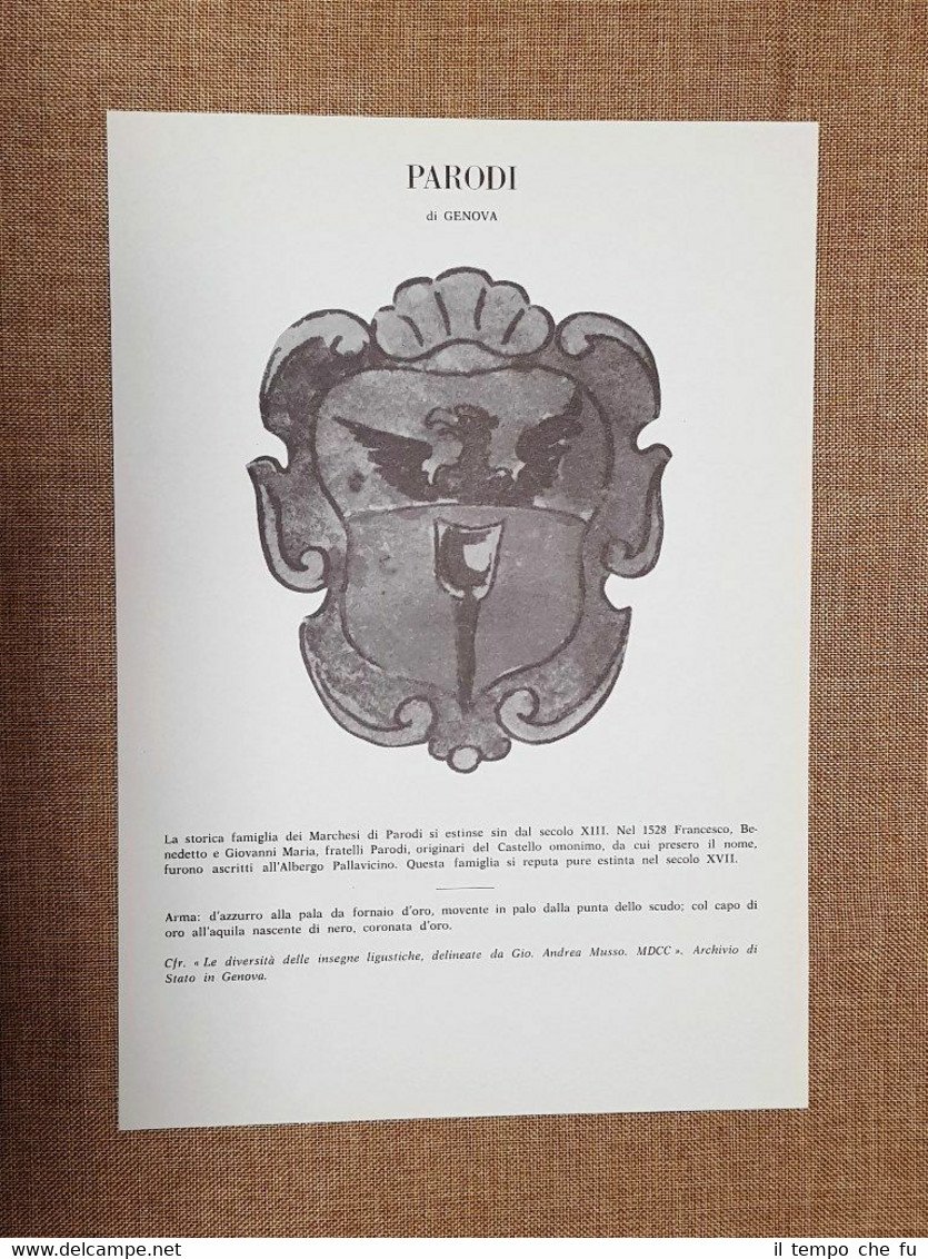 Parodi di Genova Stemma Famiglia Nobile Nobiltà Araldica