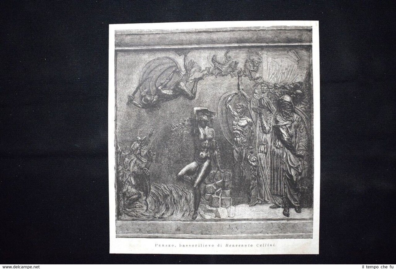Perseo, bassorilievo di Benvenuto Cellini Incisione del 1876