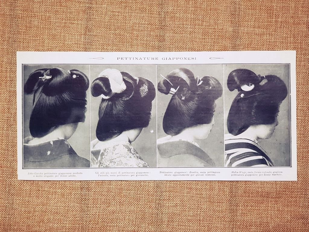 Pettinature Icho-Gaesha Yuiwata Bunkin Maru-Wage Moda Giappone Stampa del 1931