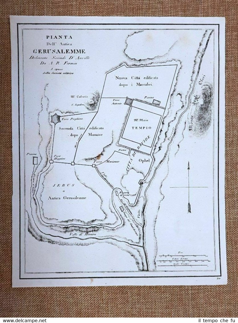 Pianta dell'Antica città di Gerusalemme Israele Fremin Anno 1832