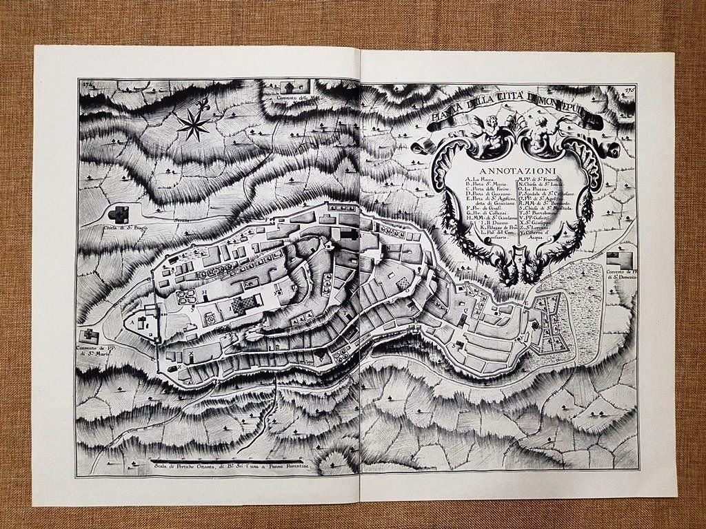 Pianta della Città di Montepulciano Granducato Toscana Od. Warren 1749 …