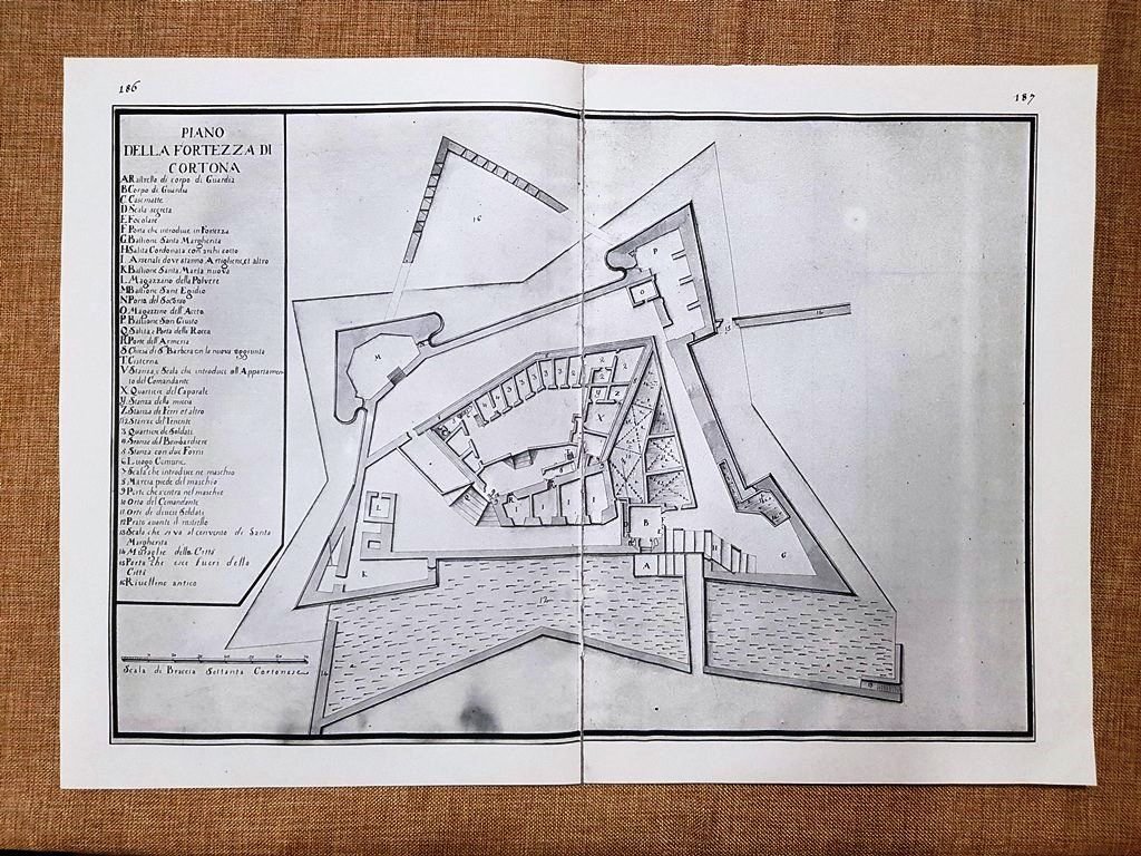 Pianta della Fortezza di Cortona Granducato Toscana Odoardo Warren 1749 …