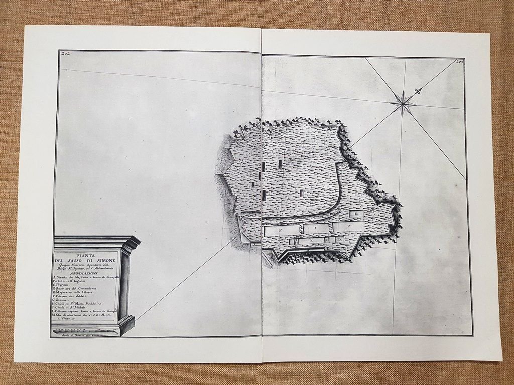 Pianta Fortezza Sasso di Simone Granducato Toscana Odoardo Warren 1749 …