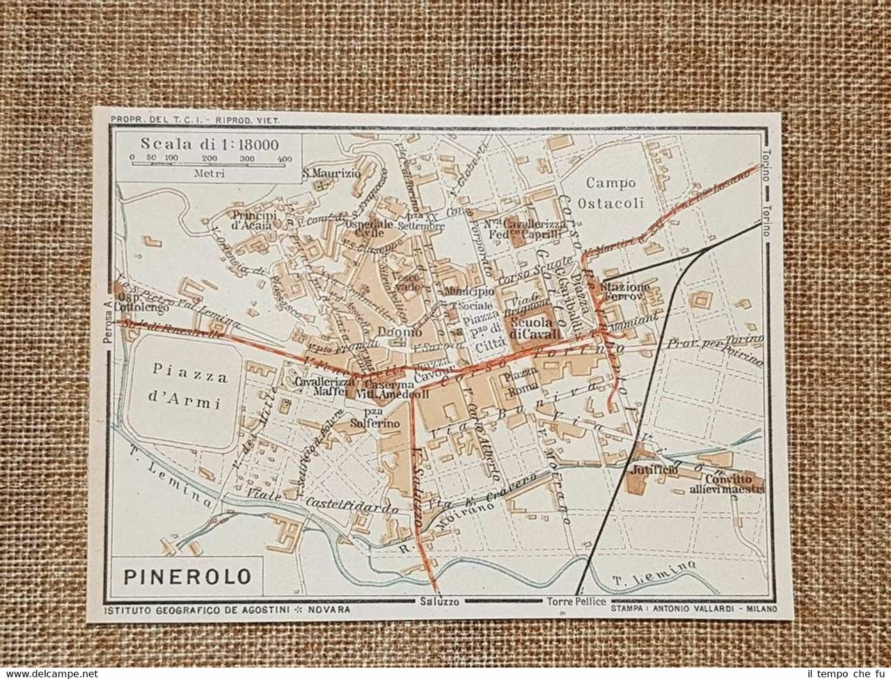 Pianta o piantina del 1914 La città di Pinerolo Torino …