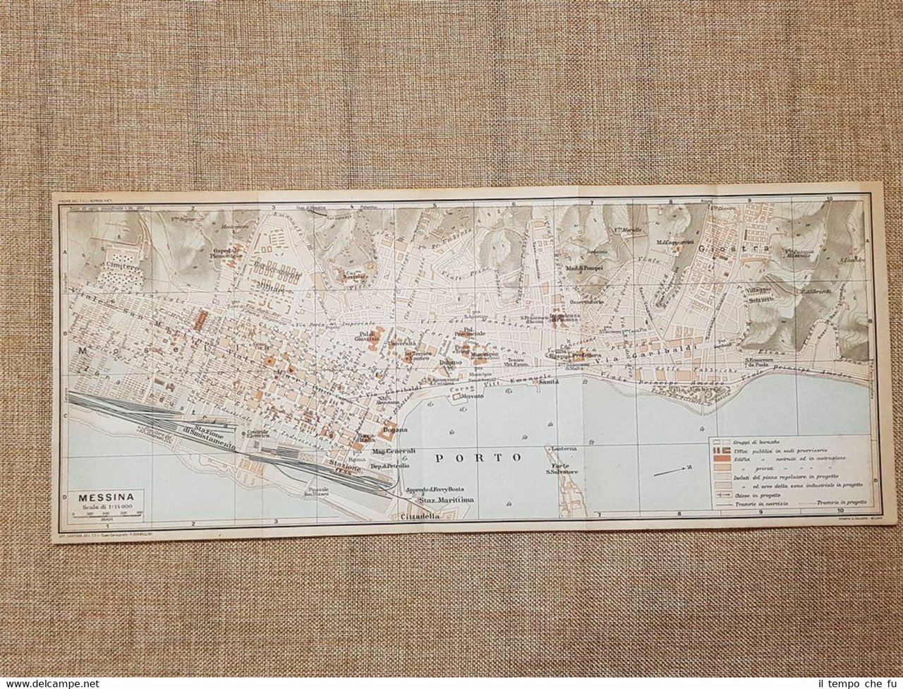 Pianta o piantina del 1919 La città di Messina ed …