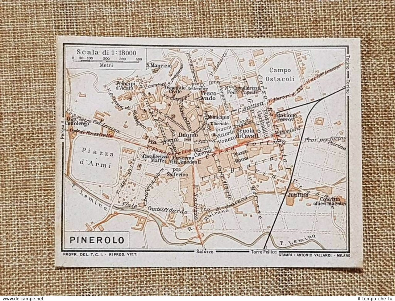 Pianta o piantina del 1923 La città di Pinerolo Piemonte … | Immagine principale