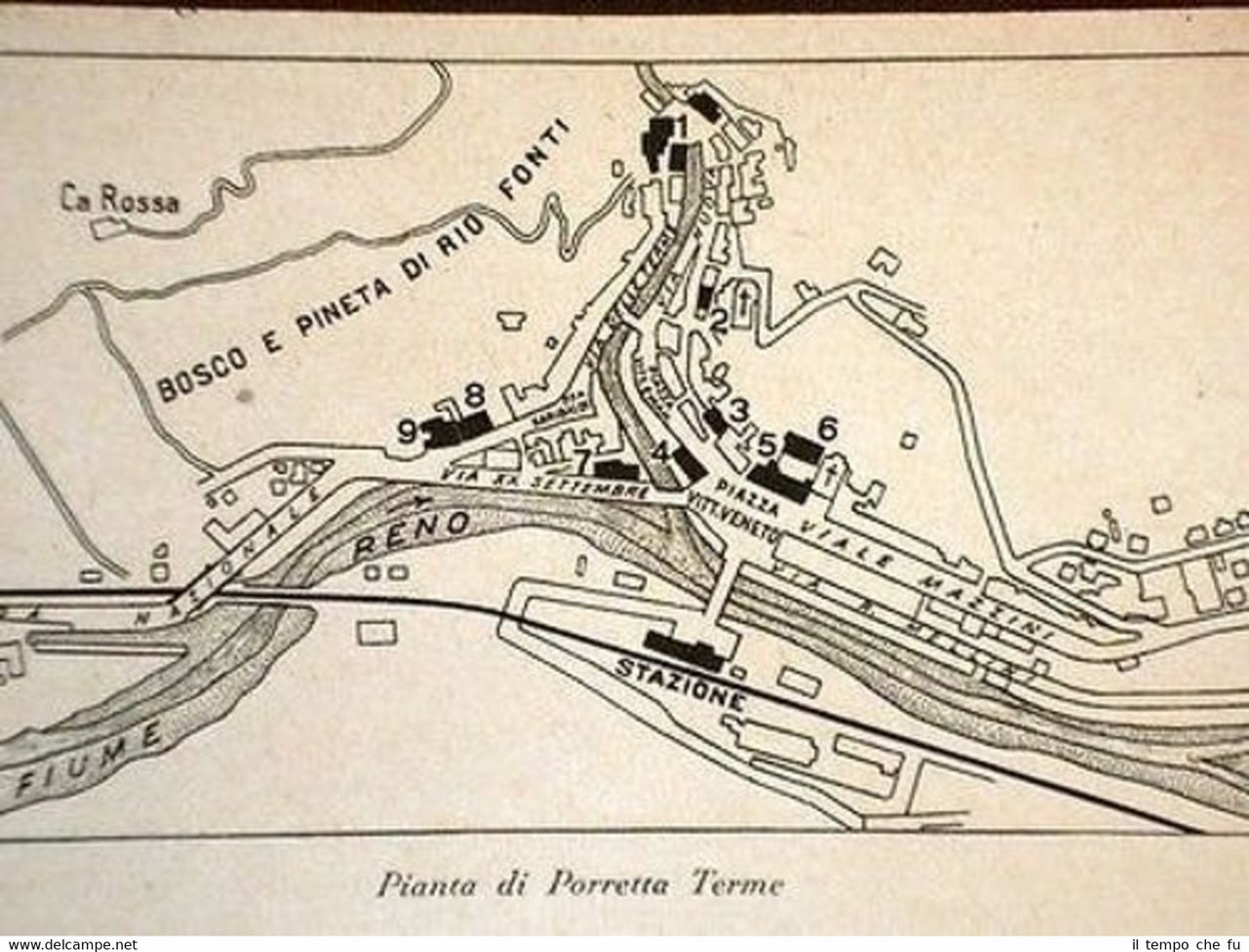 Pianta o Piantina di Porretta Terme e Veduta di Porto …