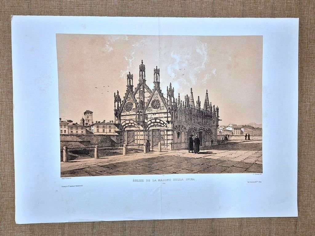 Pisa Chiesa Madonna della Spina Durand Saunier incisione XIX secolo …
