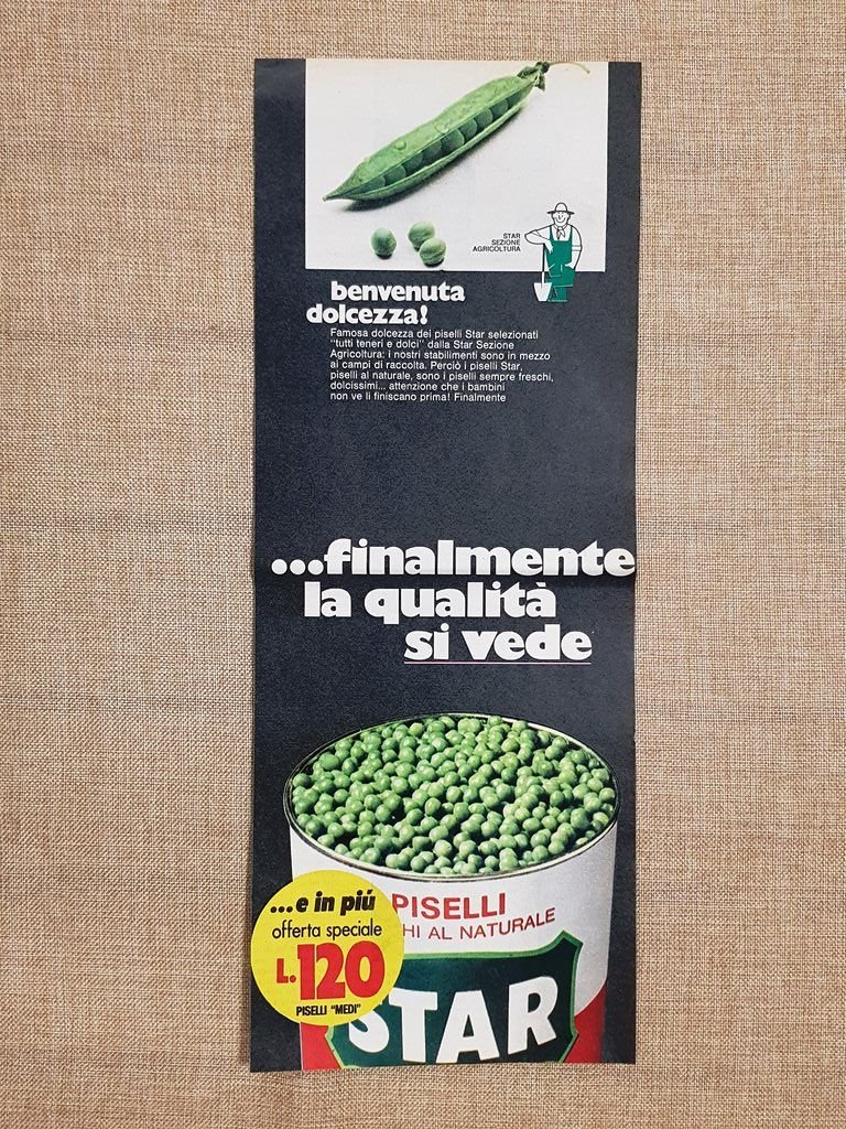 Piselli STAR La qualità si vede Pubblicità vintage anni '70