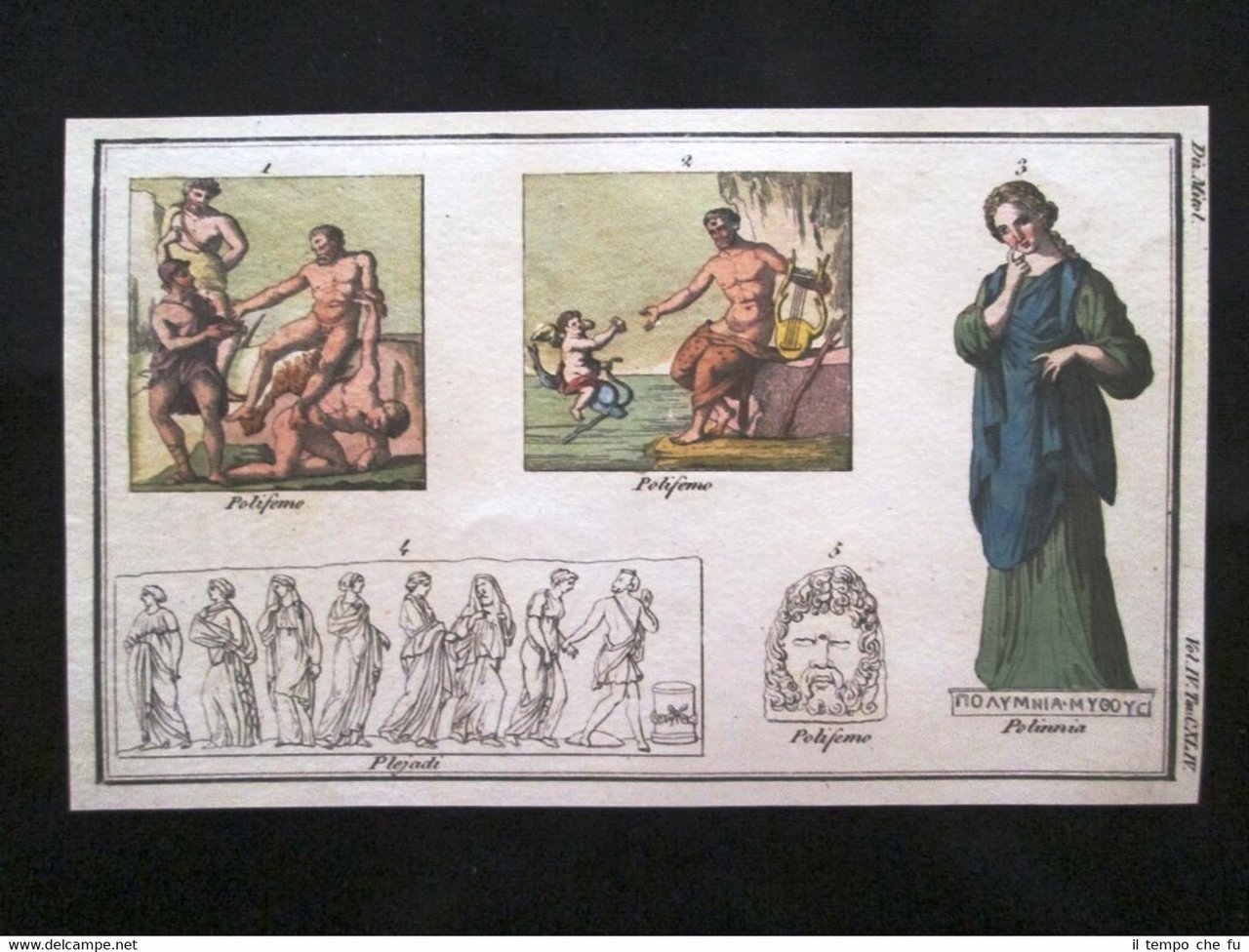 Polifemo, Polimnia, Plejadi Incisione colorata a mano del 1820 Mitologia …