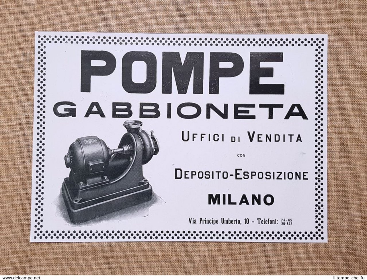 Pompe Gabbioneta Via Principe Umberto,10 Milano Pubblicità del 1918