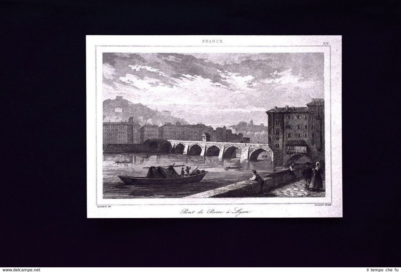 Pont de Pierre à Lyon, France Incisione del 1850 L'Univers …