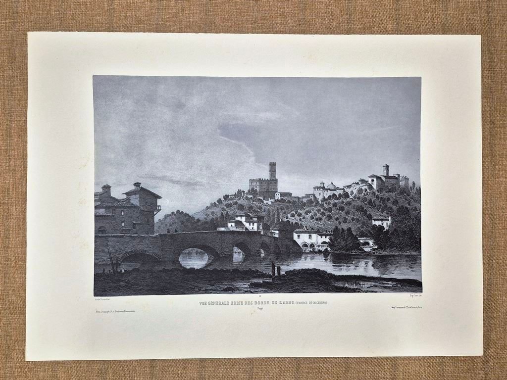 Poppi Veduta generale Casentino Arno Durand Ciceri incisione XIX secolo …