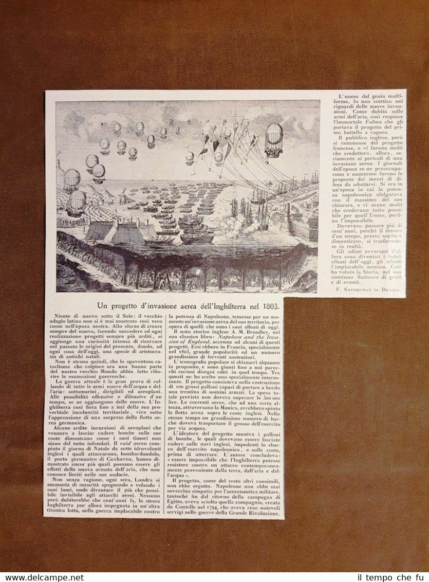 Progetto Napoleone d'invasione aerea dell'Inghilterra del 1803 Stampa del 1915
