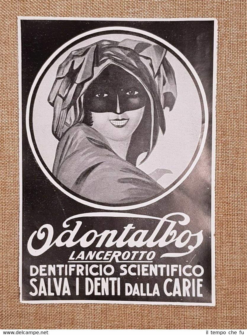 Pubblicità 1933 Odontalbos Lancerotto Dentifricio scientifico Salva dalla carie