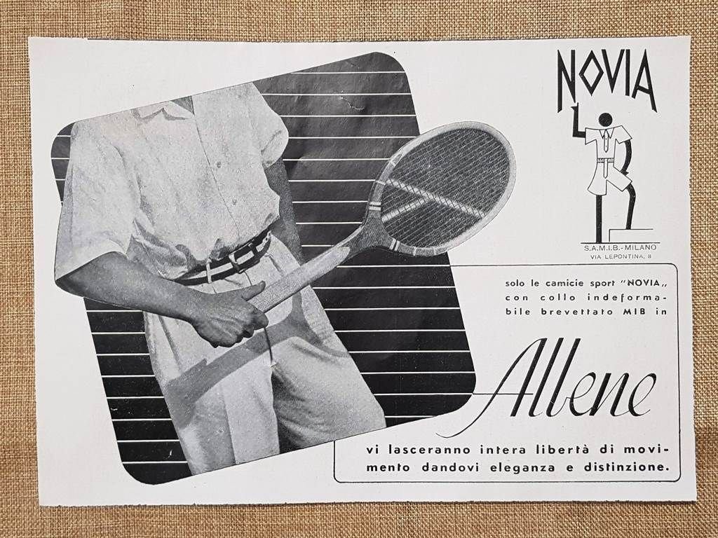 Pubblicità d'Epoca Anno 1937 Camicie sport per tennis Novia Alene …
