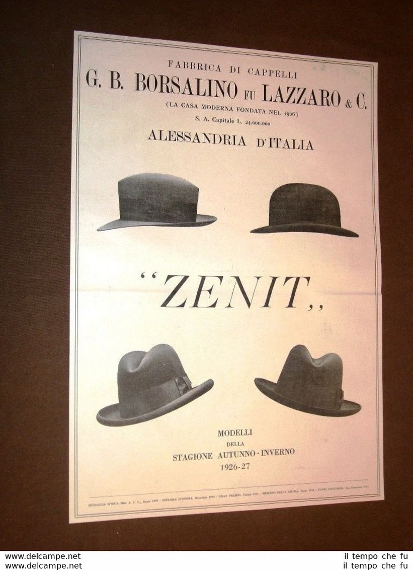 Pubblicità d'Epoca dei primi del 1900 Cappelli Zenit - Borsalino …