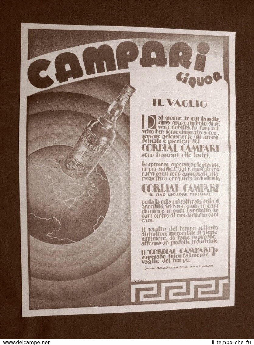 Pubblicità d'epoca del 1920 Campari Liquor Il vaglio Davide Campari …
