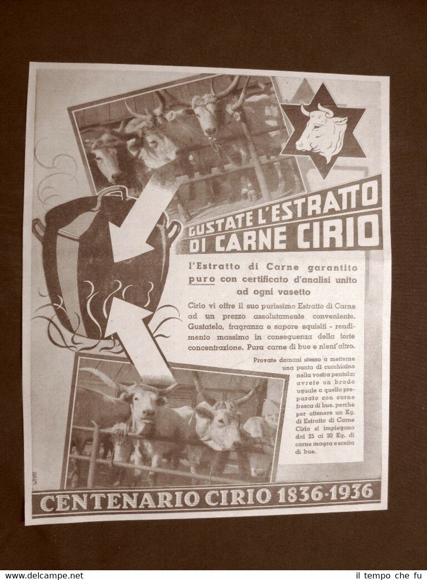 Pubblicità d'epoca del 1936 Estratto di carne Cirio Centenario 1836 …