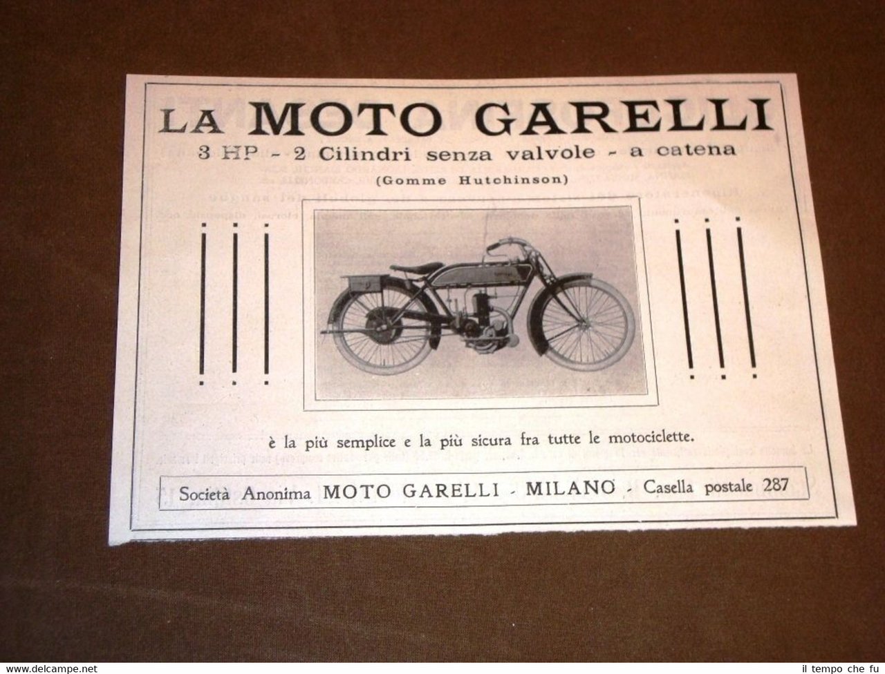 Pubblicità d'epoca per collezionisti Anno 1920 Moto Garelli