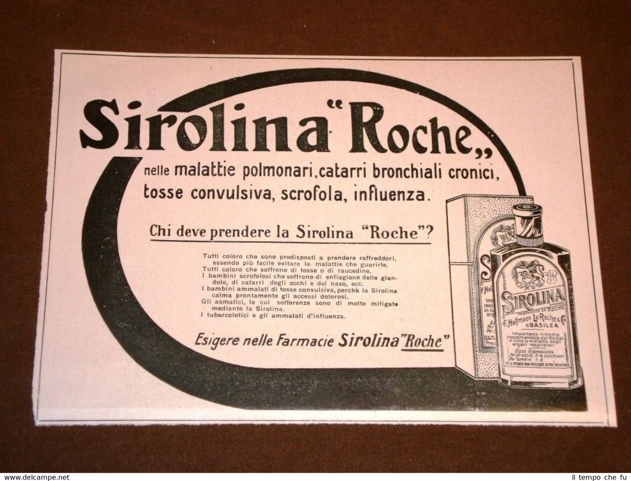 Pubblicità d'epoca per collezionisti Anno 1920 Sirolina Roche