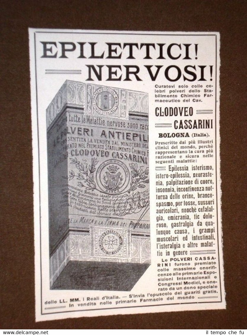 Pubblicità d'Epoca per Collezionisti del 1906 Polvere antiepilessia Cassarini