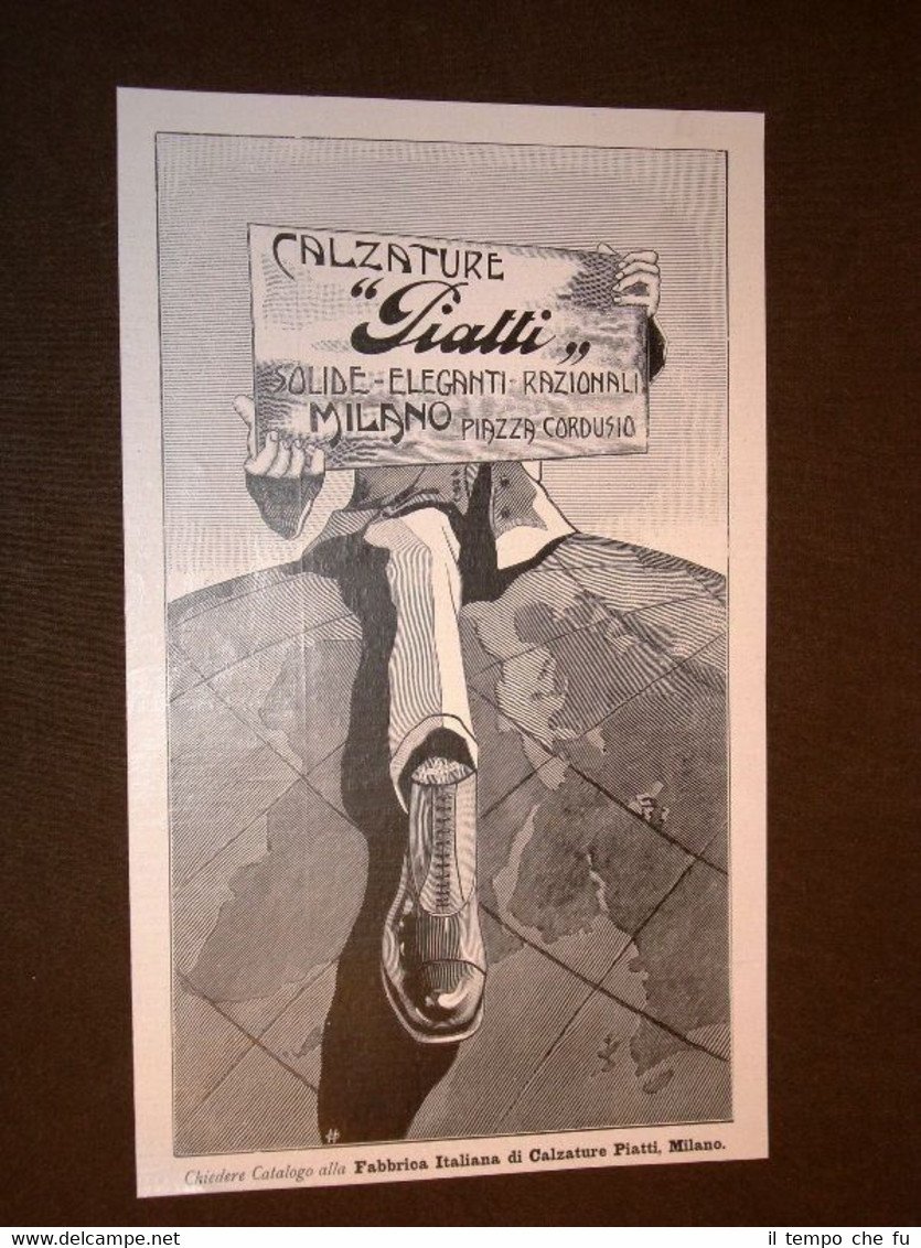 Pubblicità d'Epoca per Collezionisti del 1908 Calzature Piatti di Milano