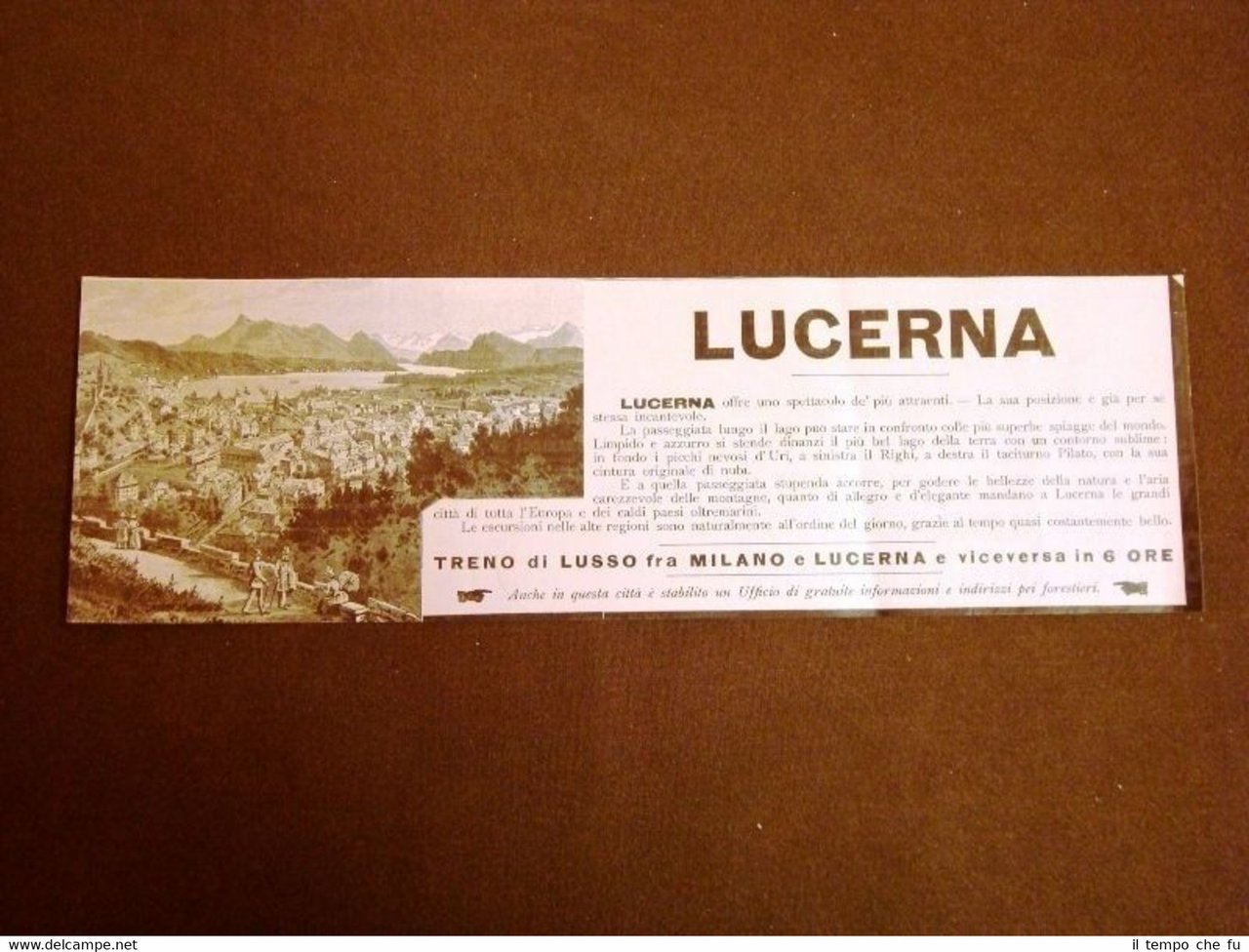 Pubblicità d'Epoca per Collezionisti Lucerna Treni di lusso da Milano